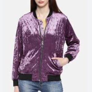 FOREVER 21 Purple Velvet Velour Full Zip Bomber Jacket NWOT